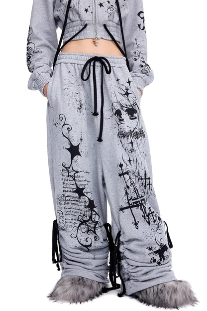 Graffiti Print Drawstring Sweatpants