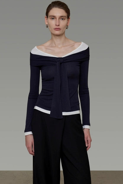 Contrasting One-Shoulder Knitwear