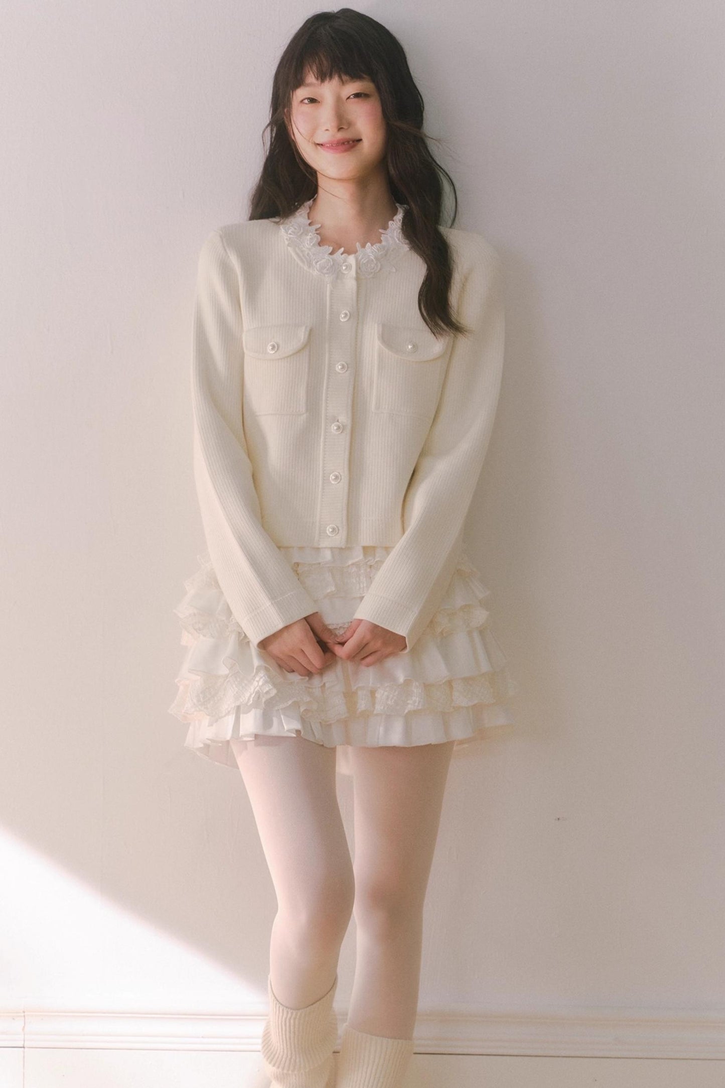 French Rose Lace Knitted Top