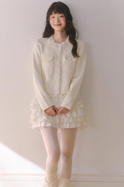 French Rose Lace Knitted Top