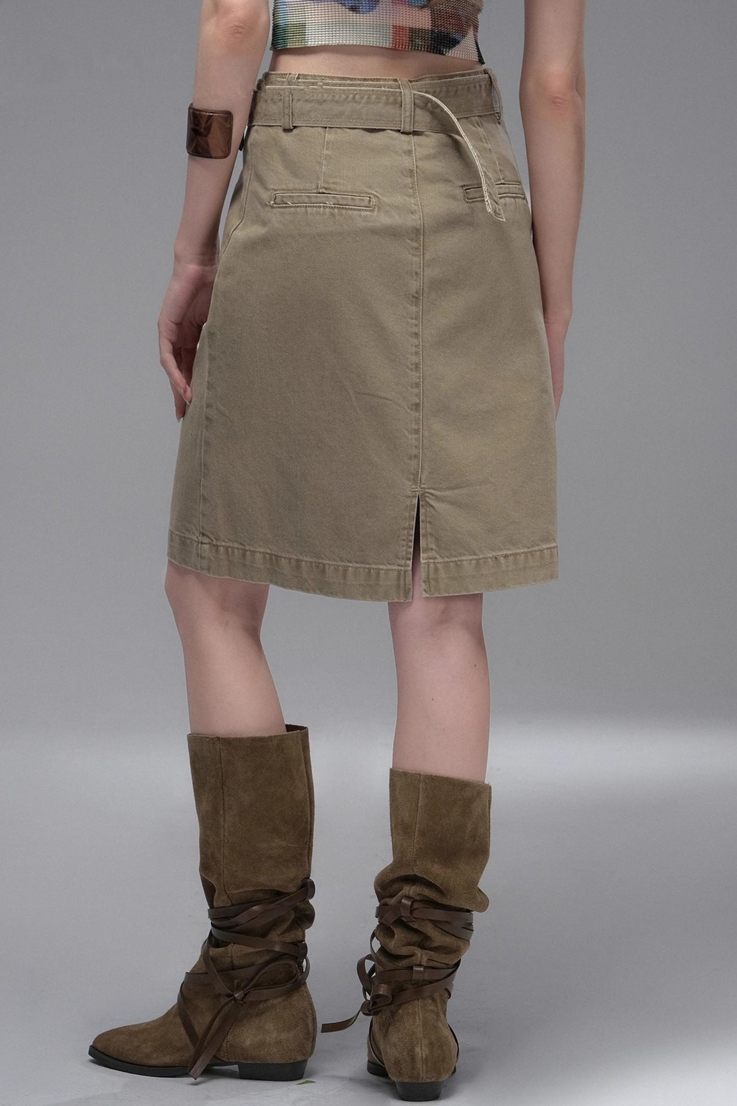Wandering Cotton Denim Cargo Skirt