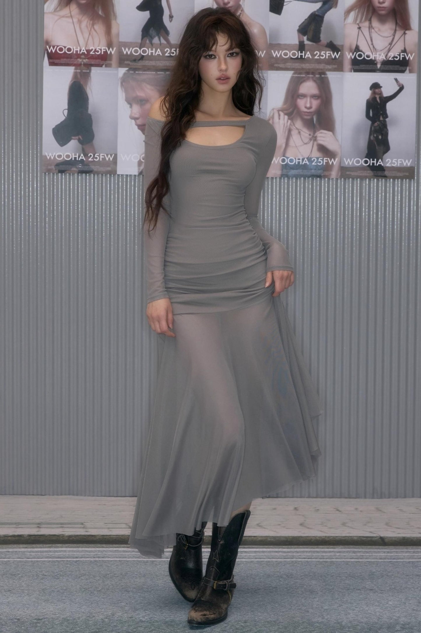 Hollow Collar Inner Spliced Long Dress