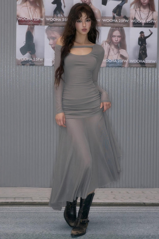 Hollow Collar Inner Spliced Long Dress