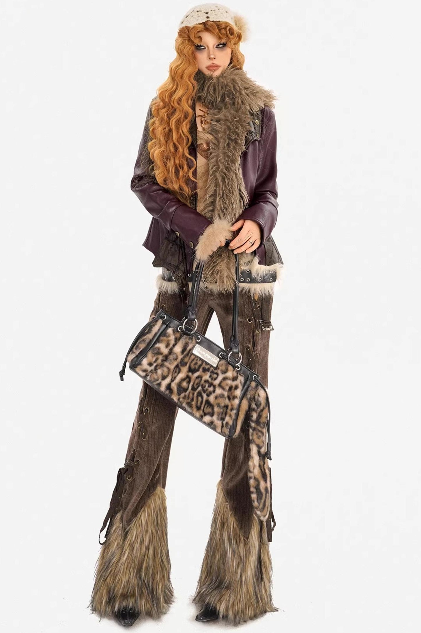 Vintage Leather Fur Collar Jacket