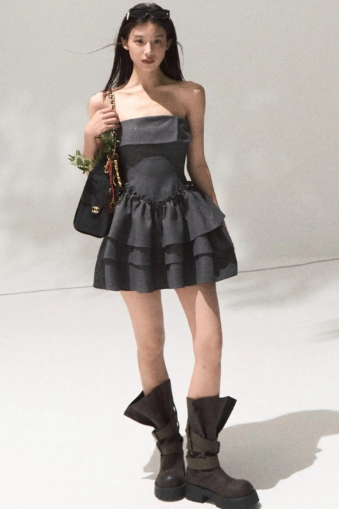 Lyocell Sequin A-Line Bandeau Waist Dress