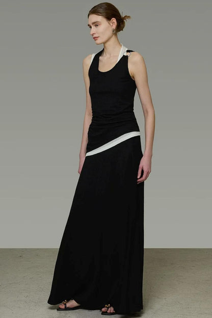 Contrasting Color Knitted Two-Piece Set-Up