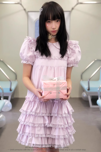 Light Purple Lace Tiered Dress