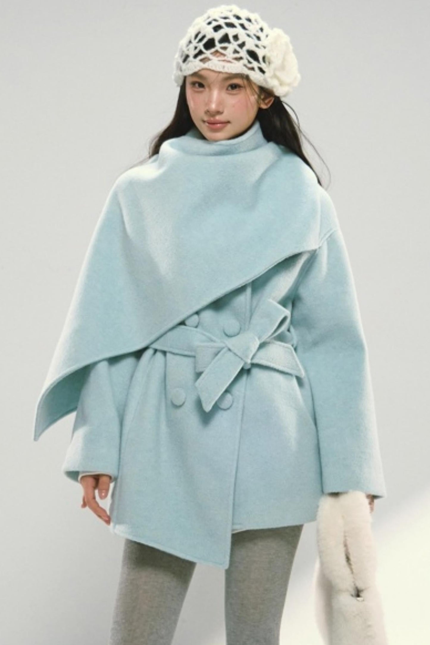Shawl Cape Tie-Up Wool Coat