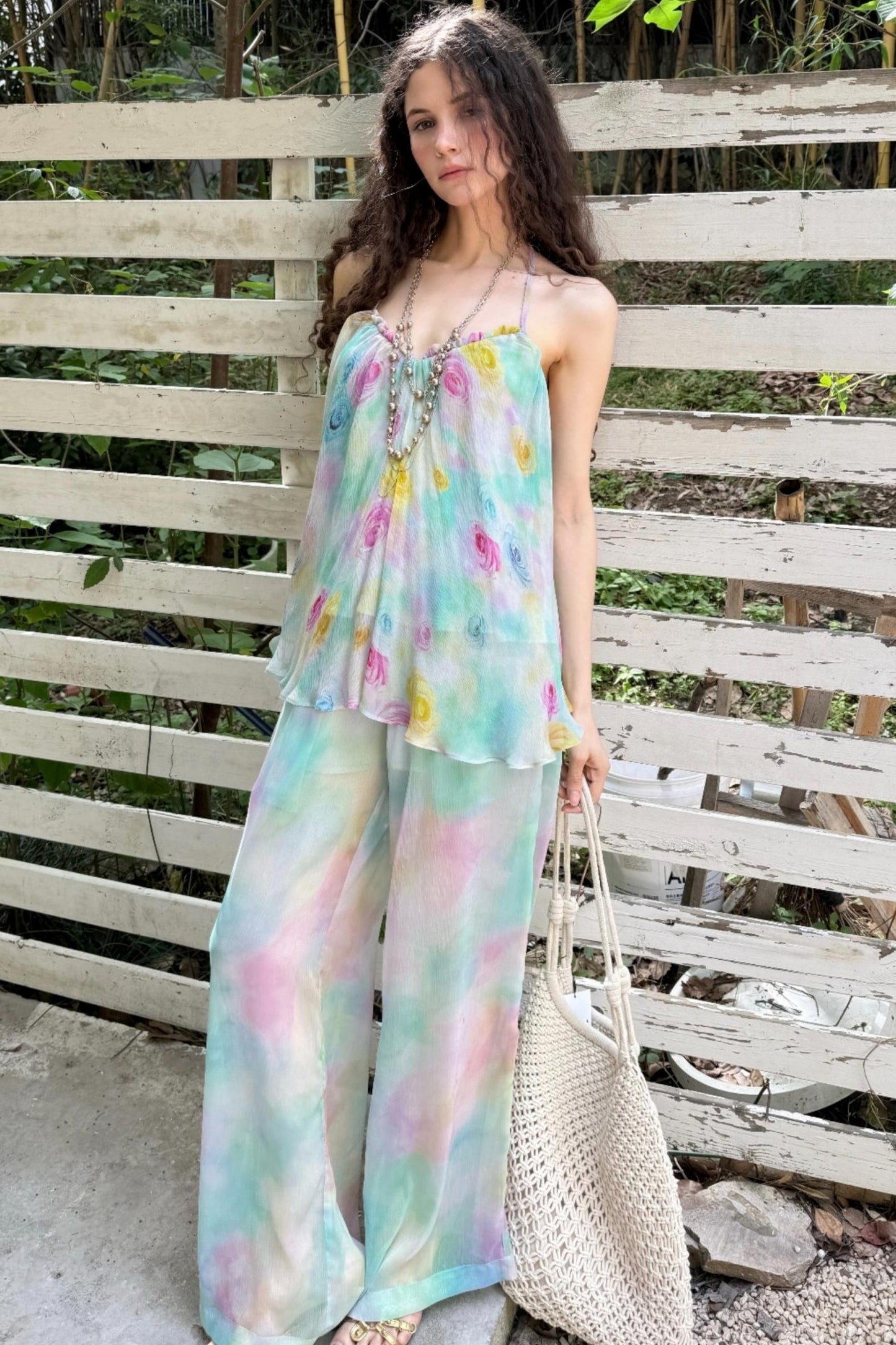 Rose Silk Chiffon Skirt Set-Up