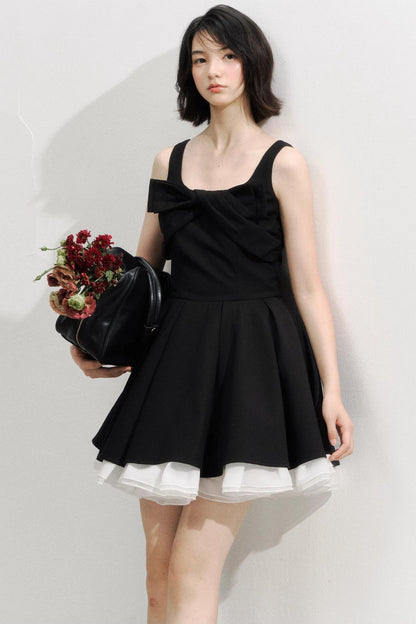 Black Bow Puffy Dress