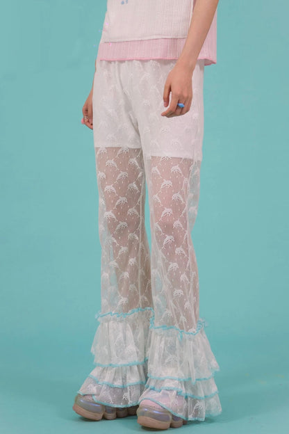 Lace Spliced Flared Pants