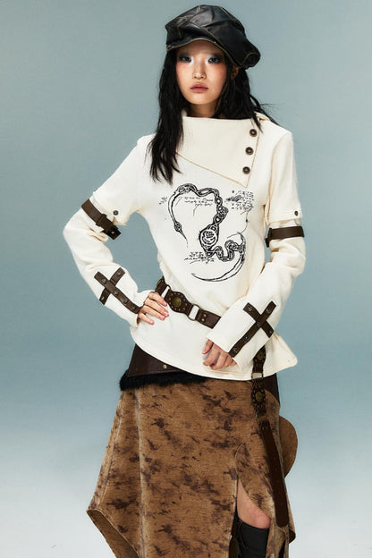 Vintage Detachable Sleeve Cross Knit Top