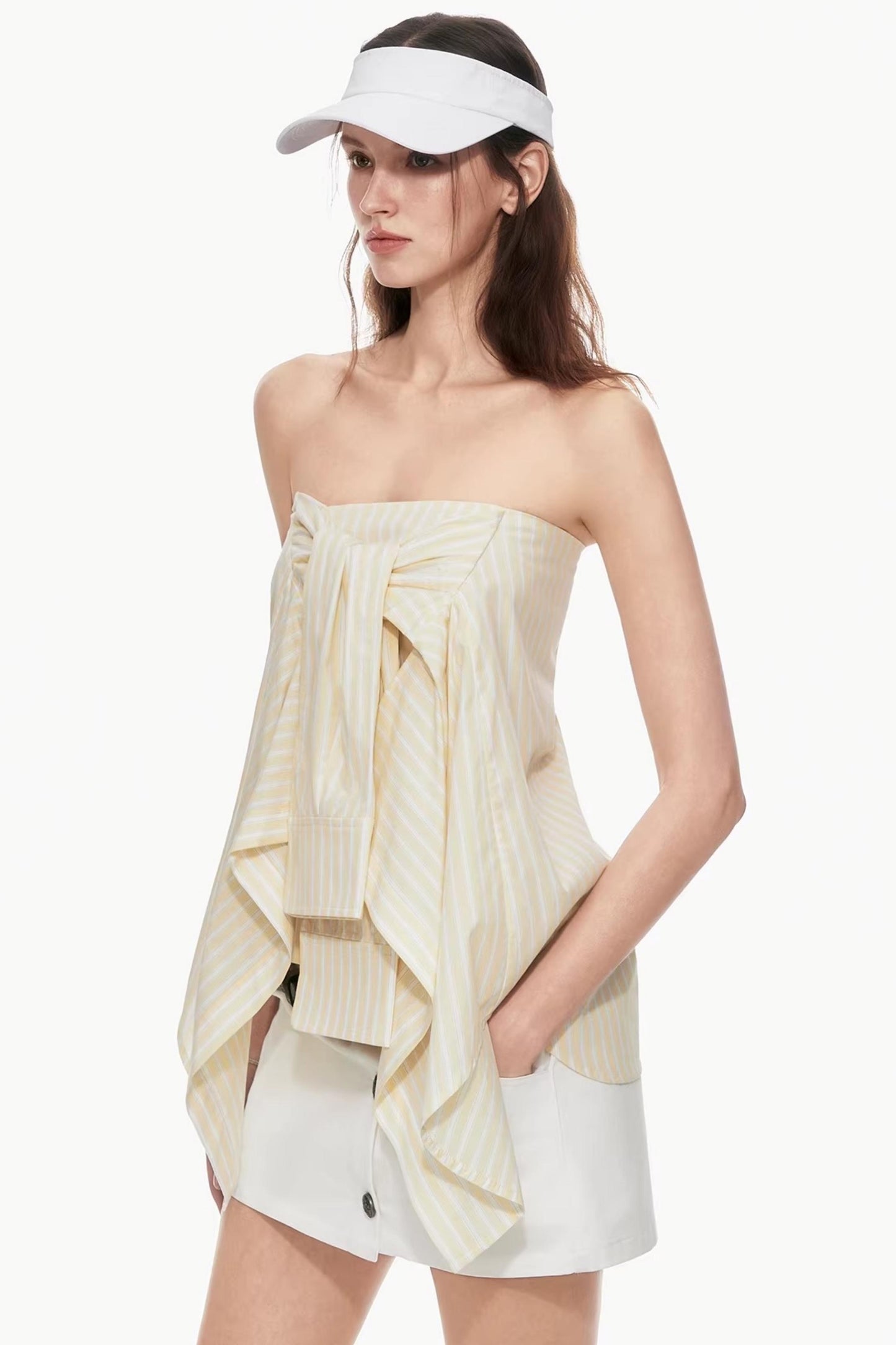 Yellow Striped Tube Top Style Skirt