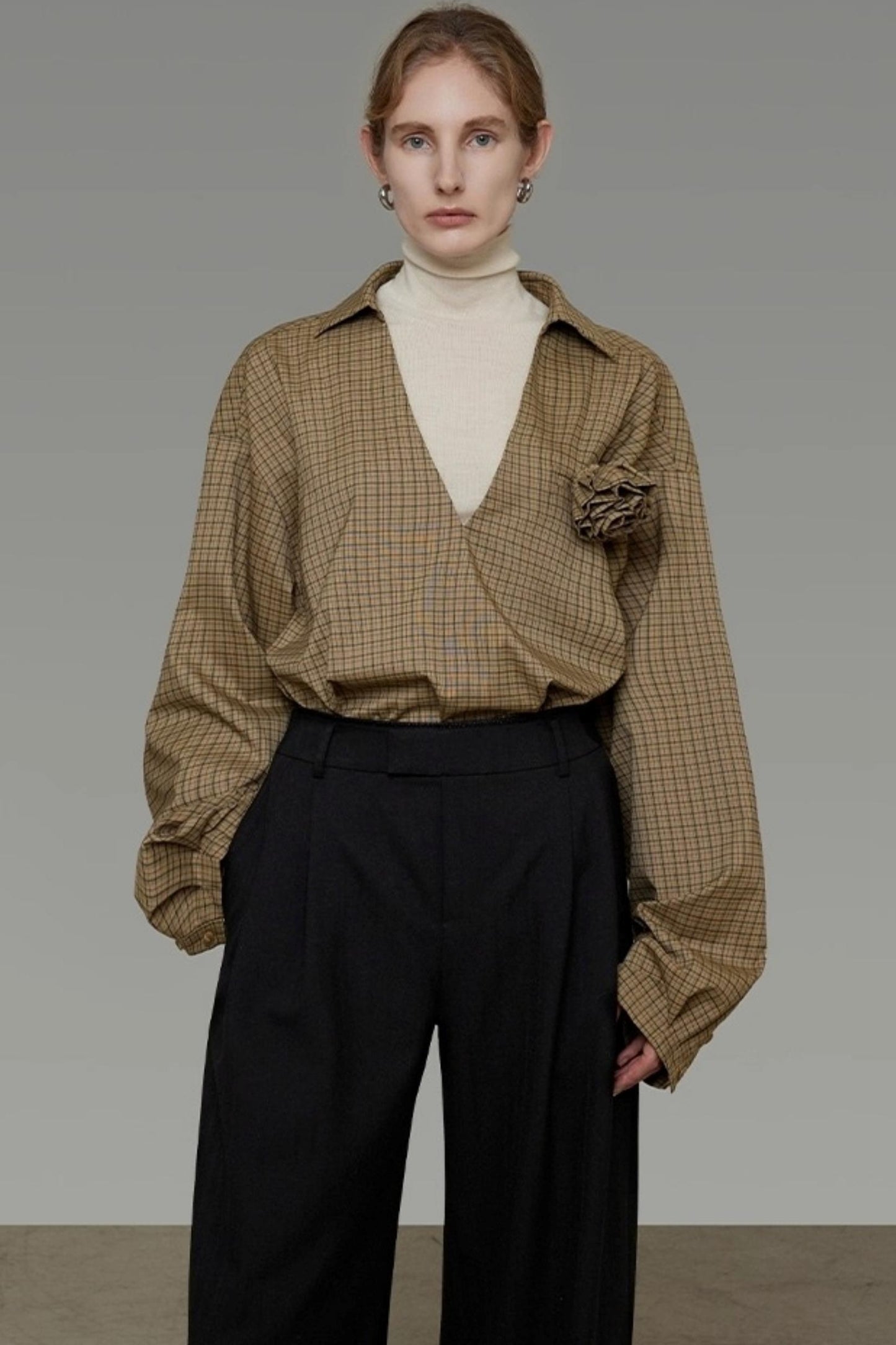 Vintage Fall V-Neck Striped Shirt