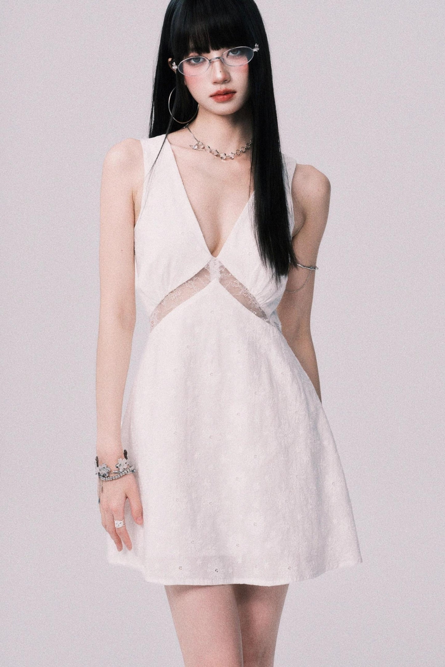 Summer Lace V-Neck Vest Dress