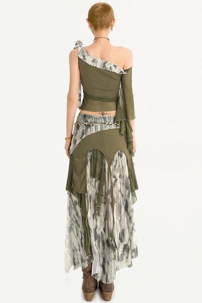 Vintage Print Off-Shoulder Set-Up
