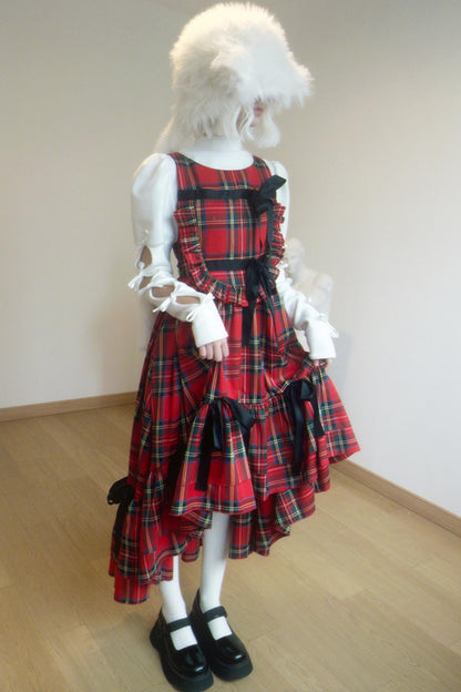 Red Plaid Velvet Long Christmas Dress