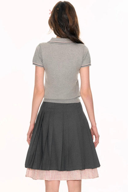 Double Plaid Pleated Skirt