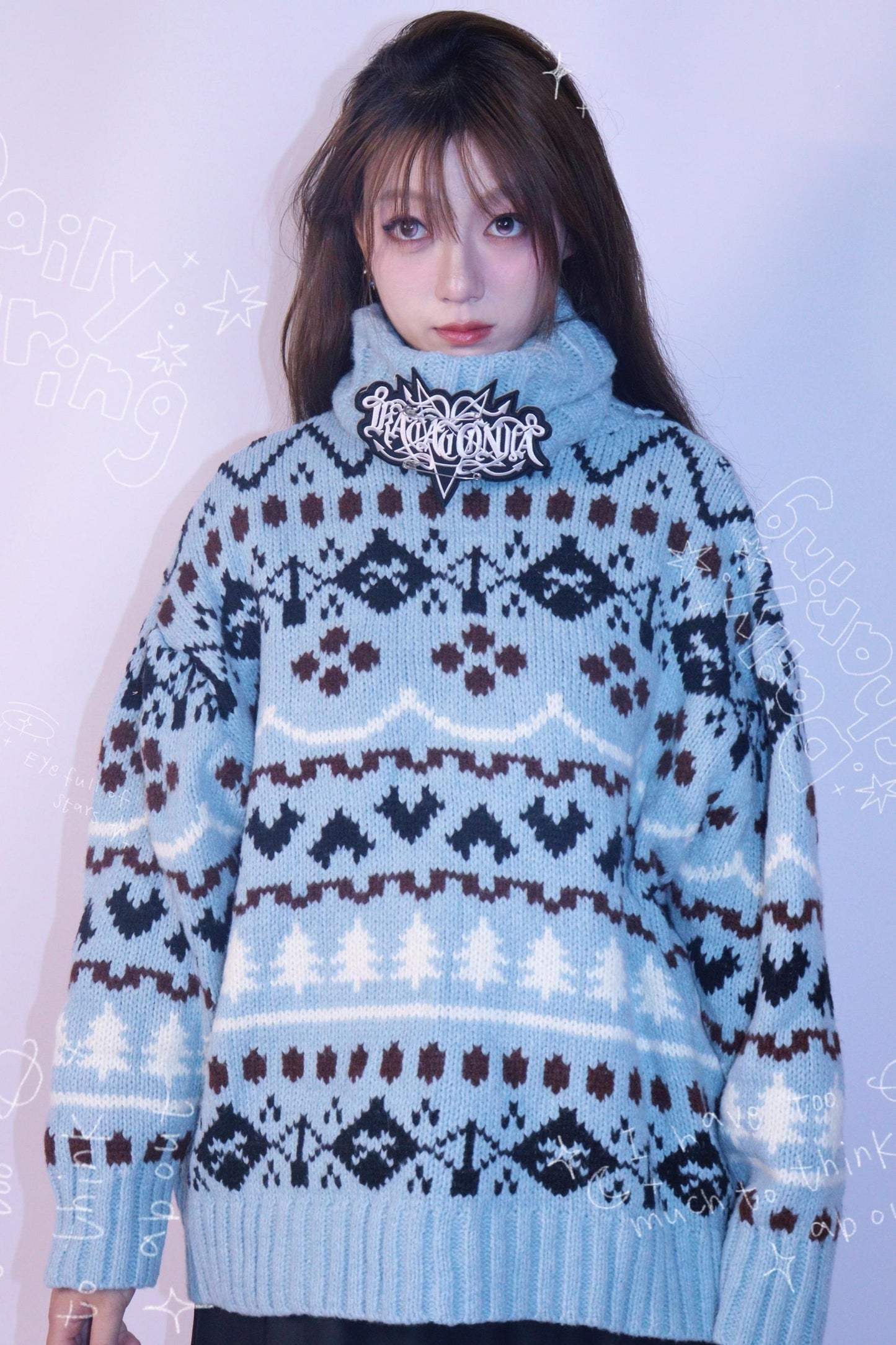 Strange Blue Jacquard Hooded Top