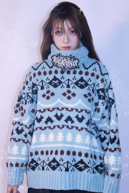 Strange Blue Jacquard Hooded Top