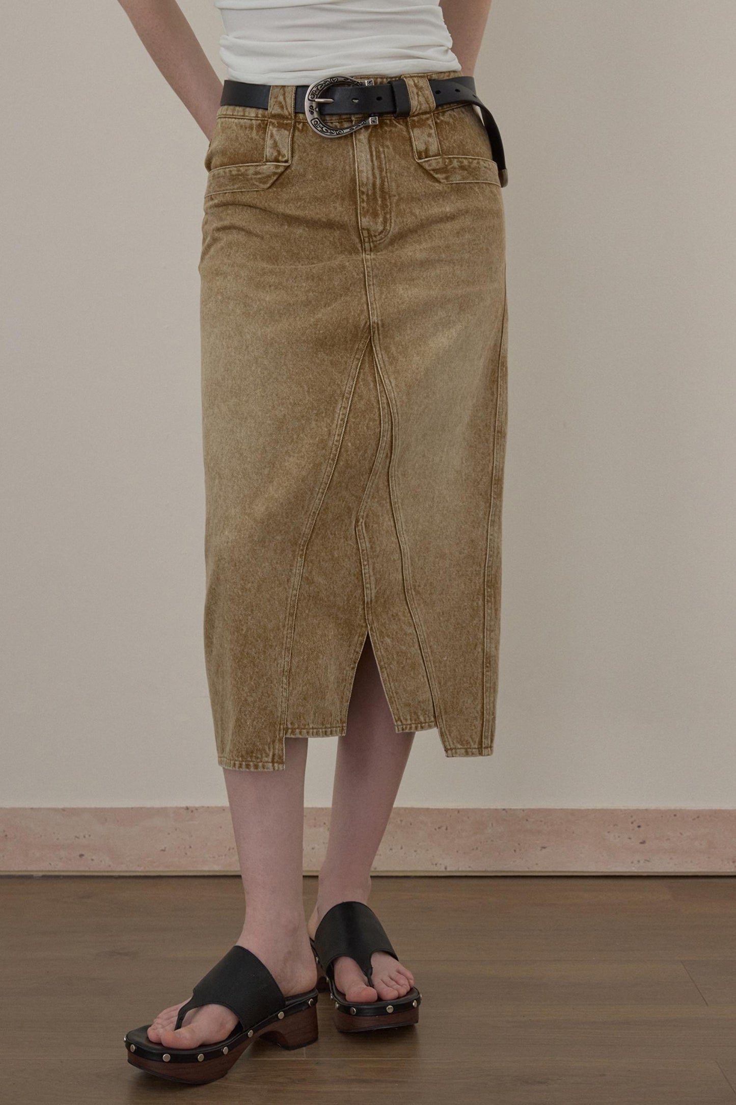 Wooha Vintage Brown Denim Skirt