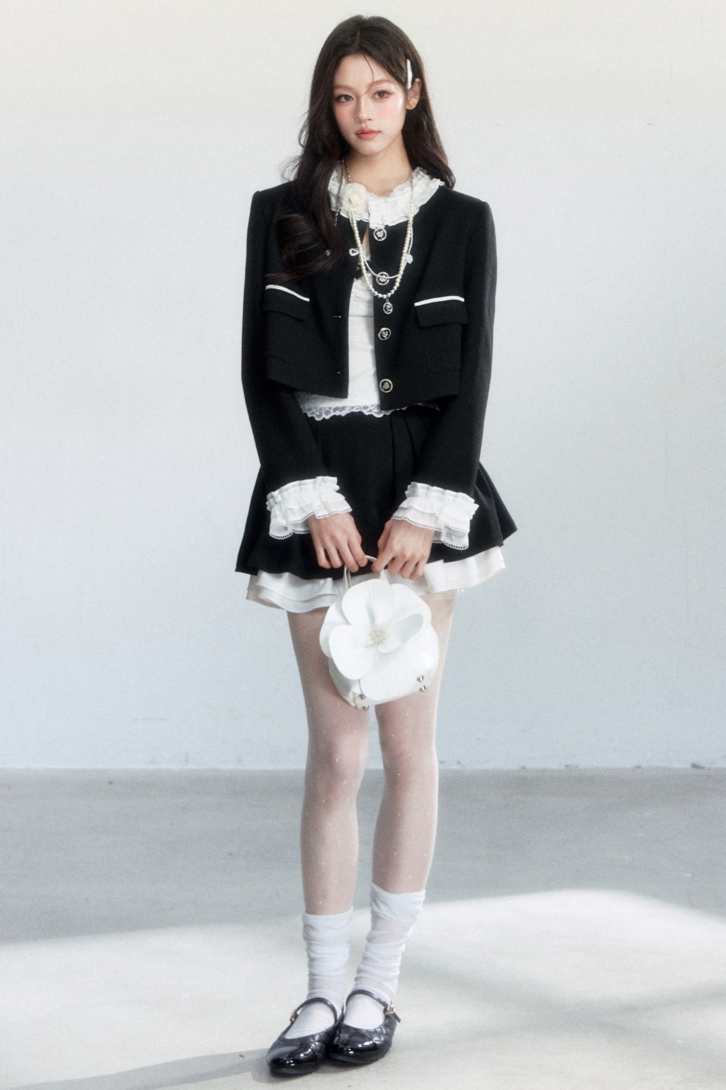 Ink-Colored Rose Lace Jacket Set-Up