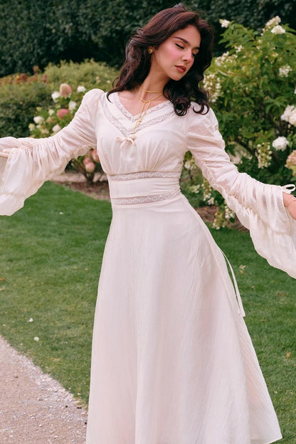 French court style V-Neck Satin Dress