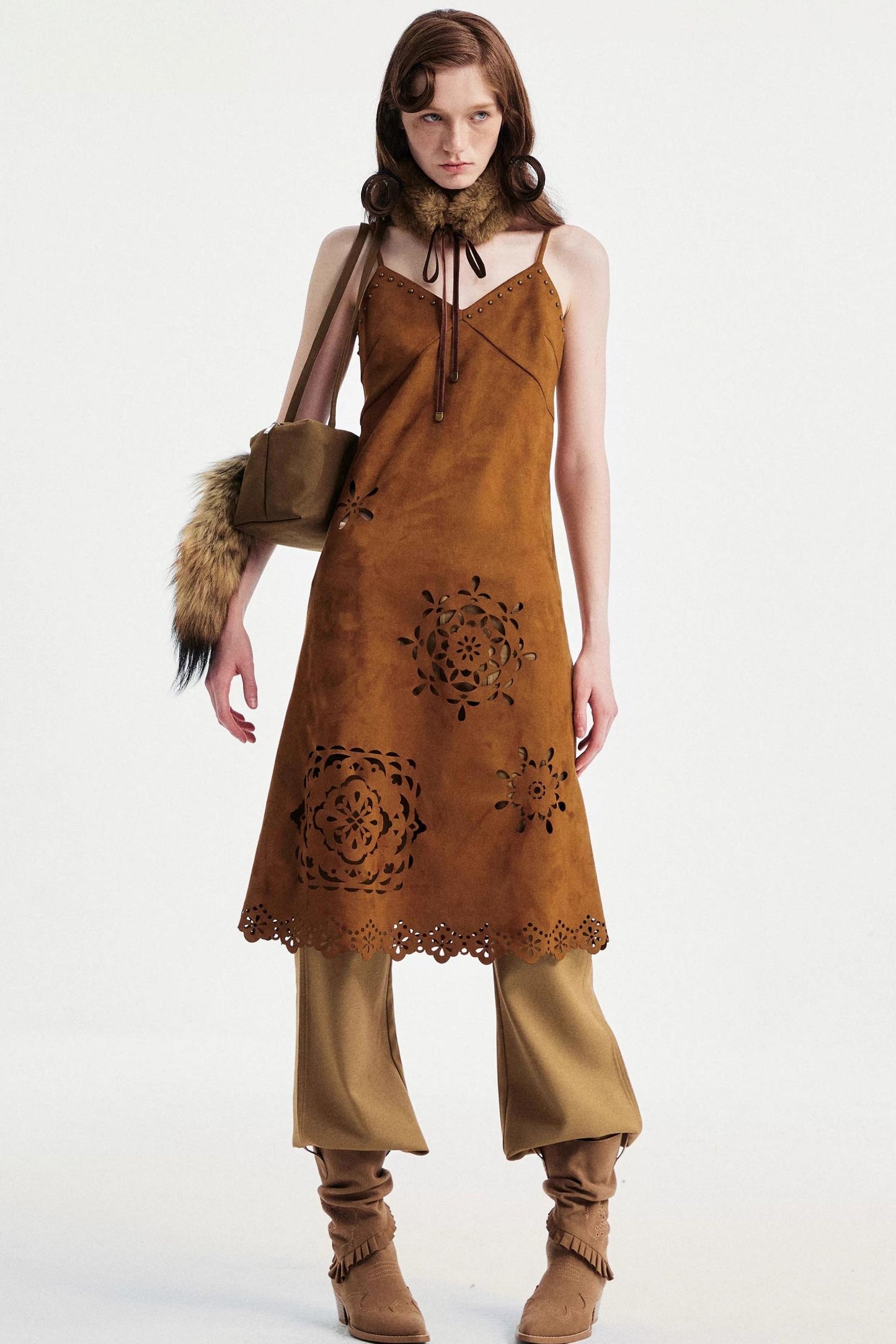 Lace-Up Fur Collar Scarf