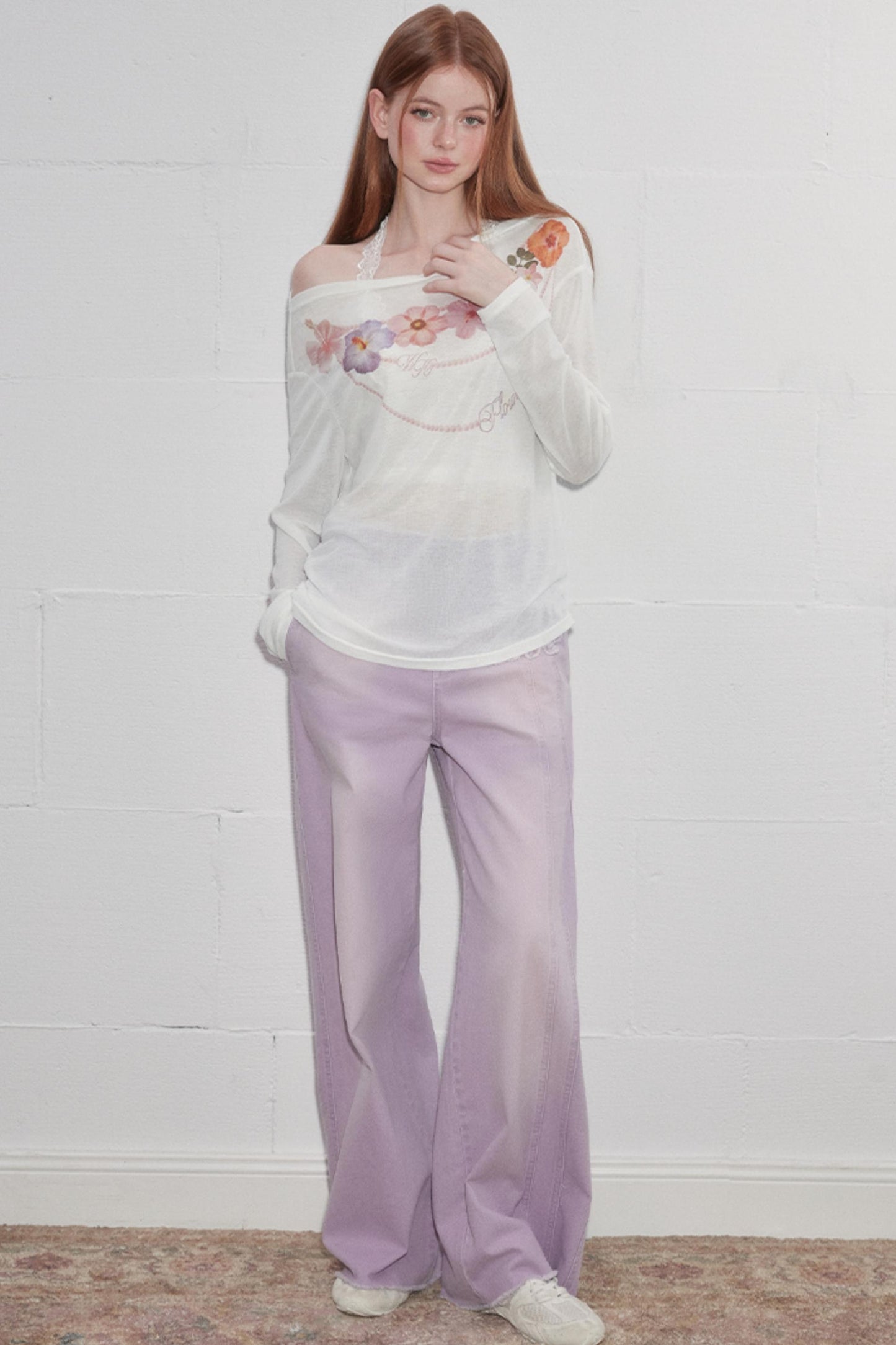 Floral Sheer Asymmetric Tee