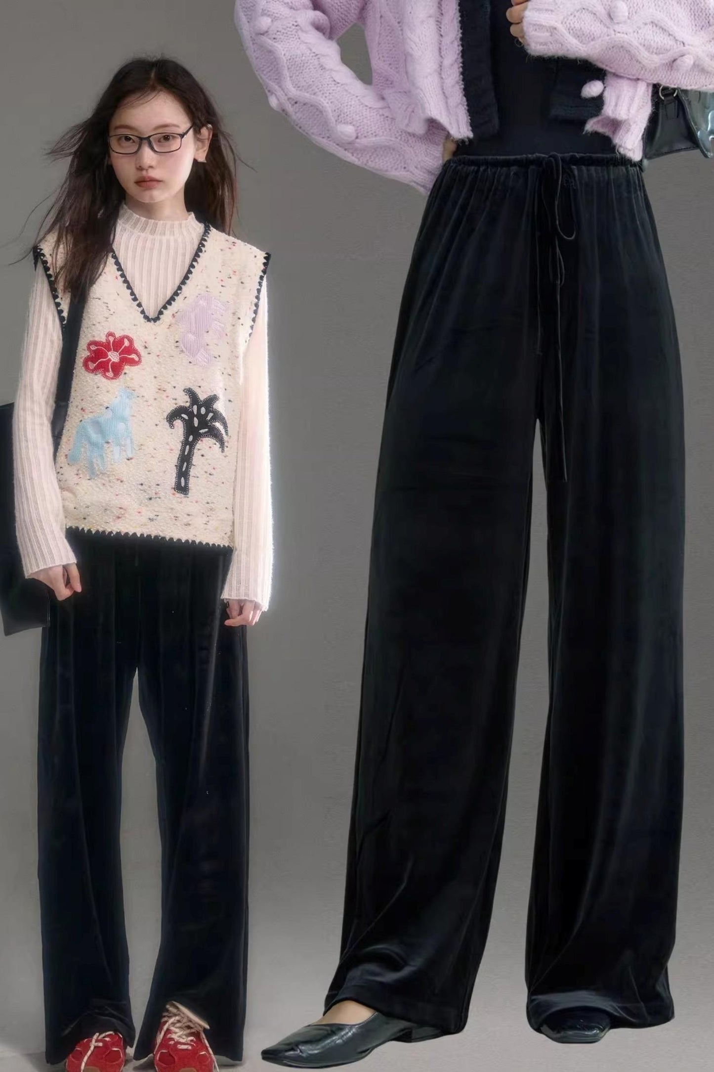 Swan Velvet Wide-Leg Pants