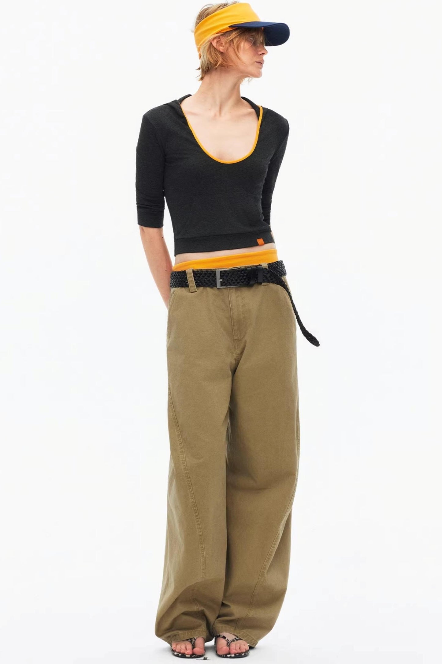 Color-Blocked Hooded Knit Top