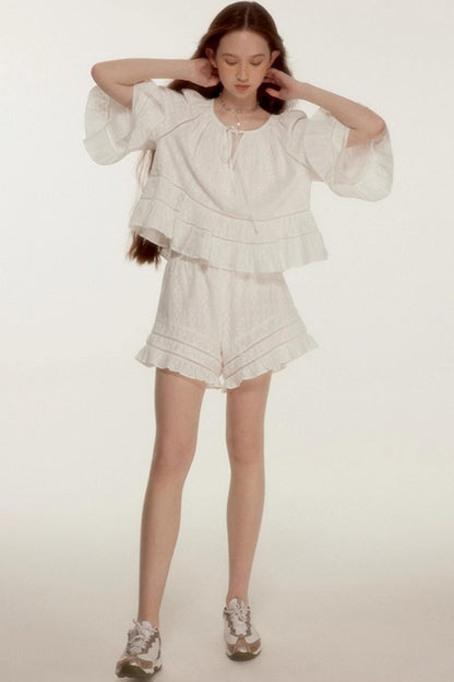 Noisy Flowers Embroidered Shirt Shorts Set-Up