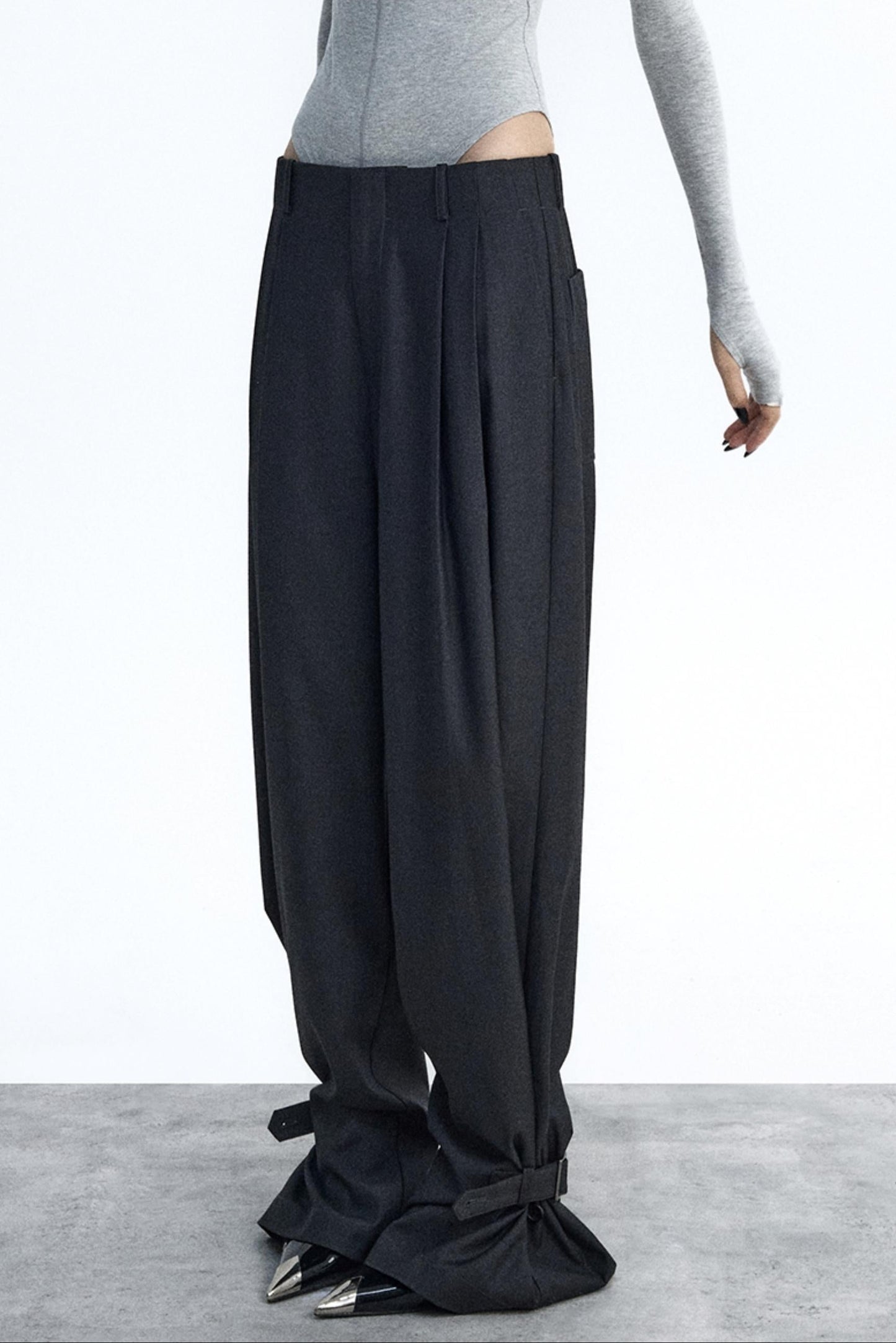 Dark Gray Pleated Suit Pants