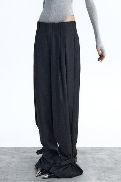 Dark Gray Pleated Suit Pants
