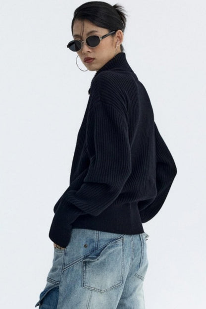 Slim Fit High-Neck Knit Cardigan