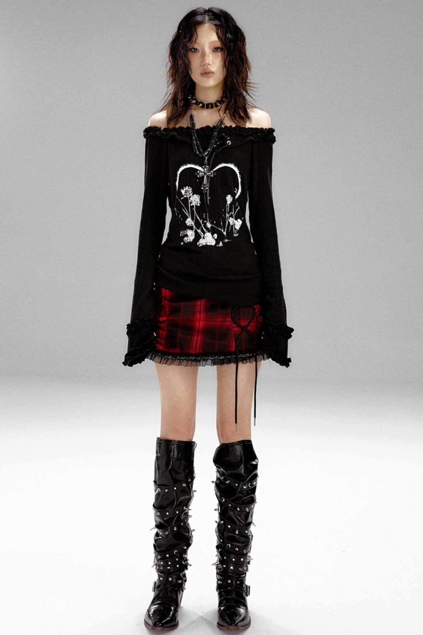 Retro Slim Print Hooded Knit Top