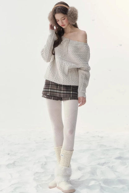 Vintage Off-Shoulder Knit Sweater