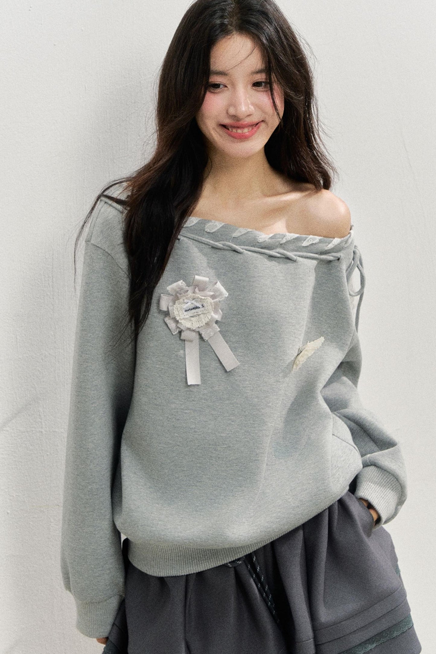 Gray Sloping Shoulder Sweatshirt