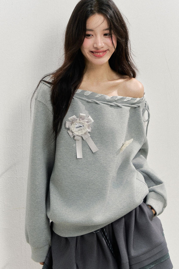 Gray Sloping Shoulder Sweatshirt
