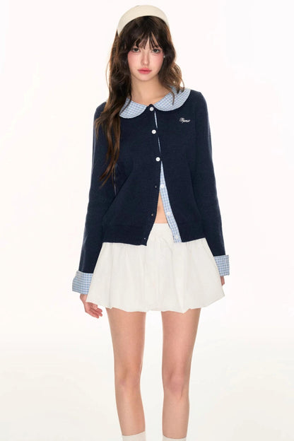 Panel Check Doll Collar Knit Sweater