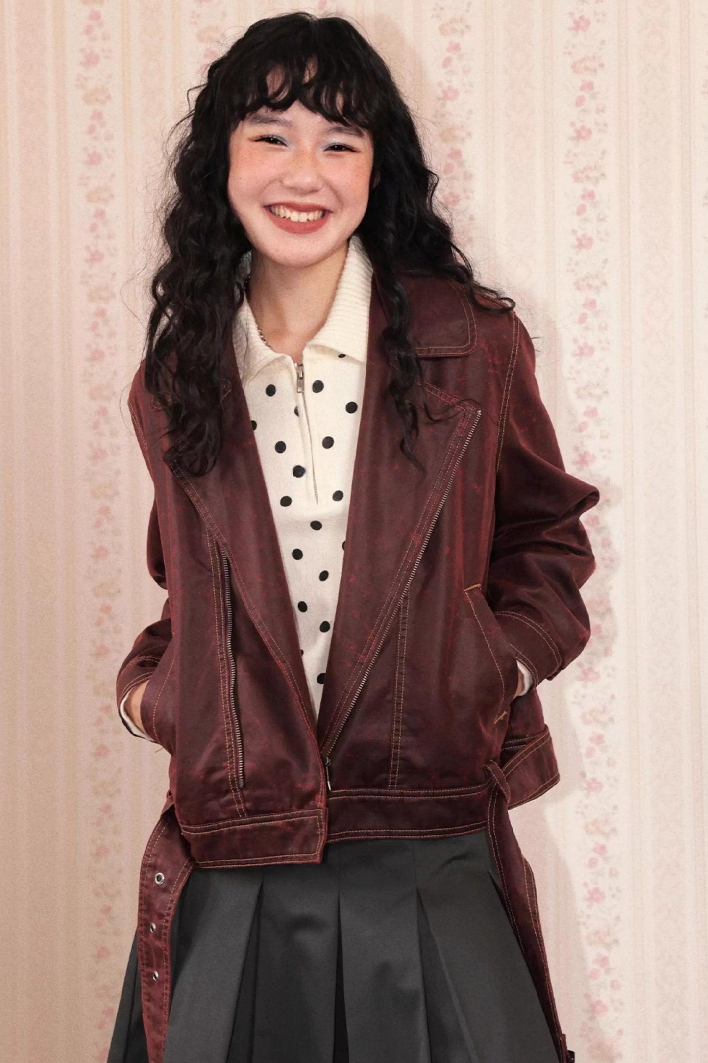 Lapel Cropped Leather Jacket