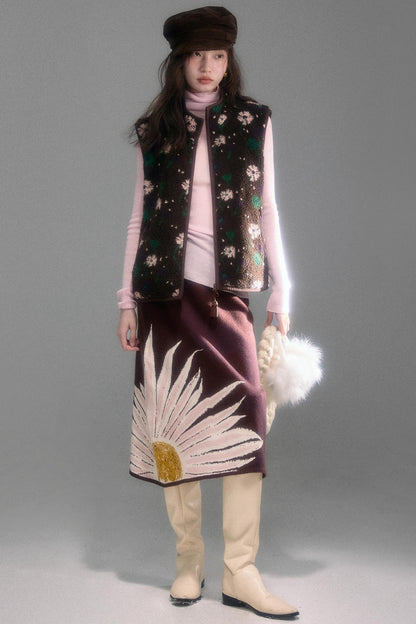 Floral Faux Lamb Wool Vest Jacket Set-Up