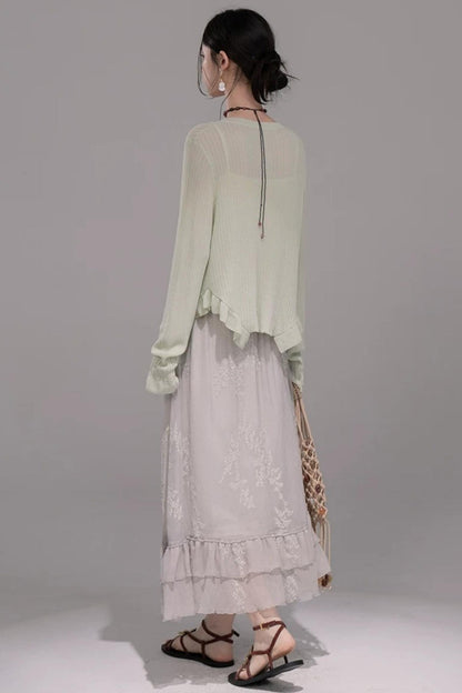 Embroidered Tea Green Blouse Set