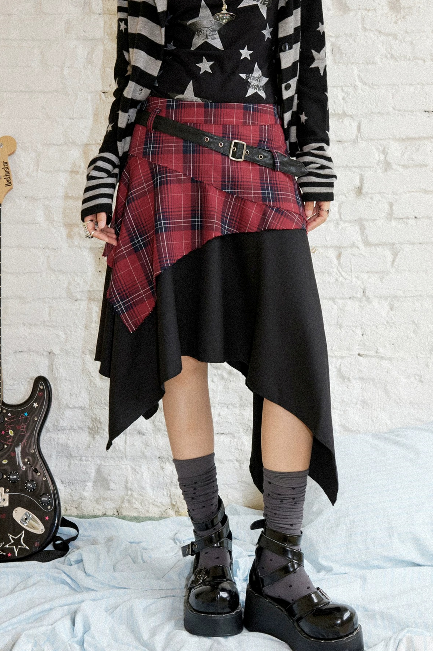 Karierter Patchwork-A-Linien-Rock