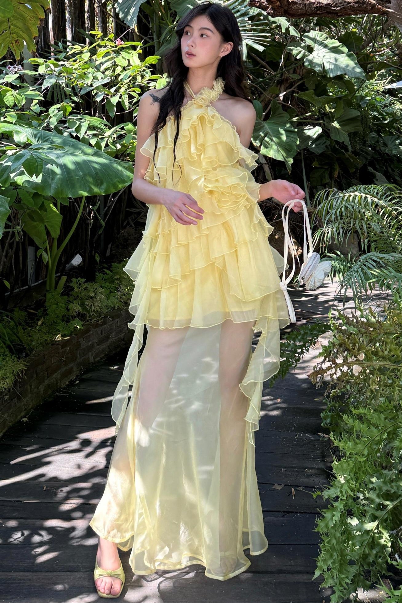 Rose Mesh Fishtail Dress