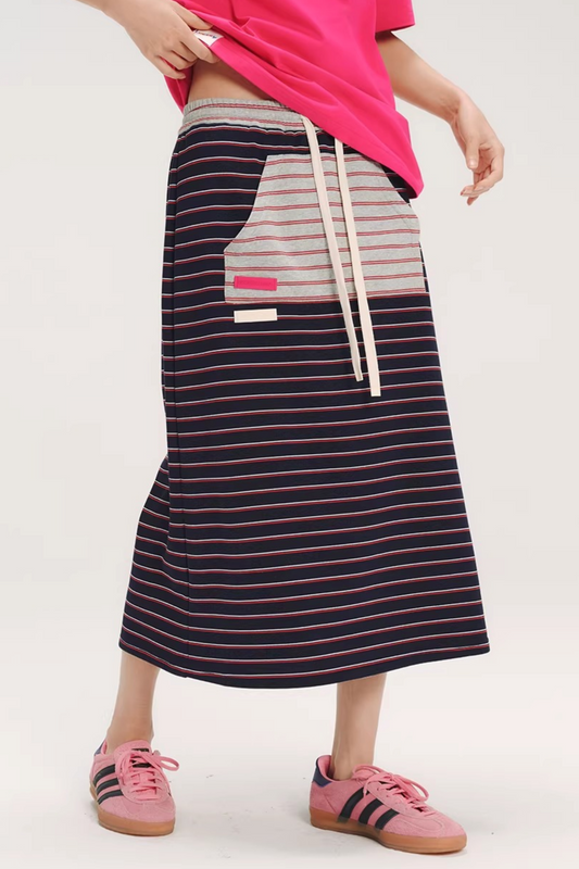 Striped Elastic Waist Skirt