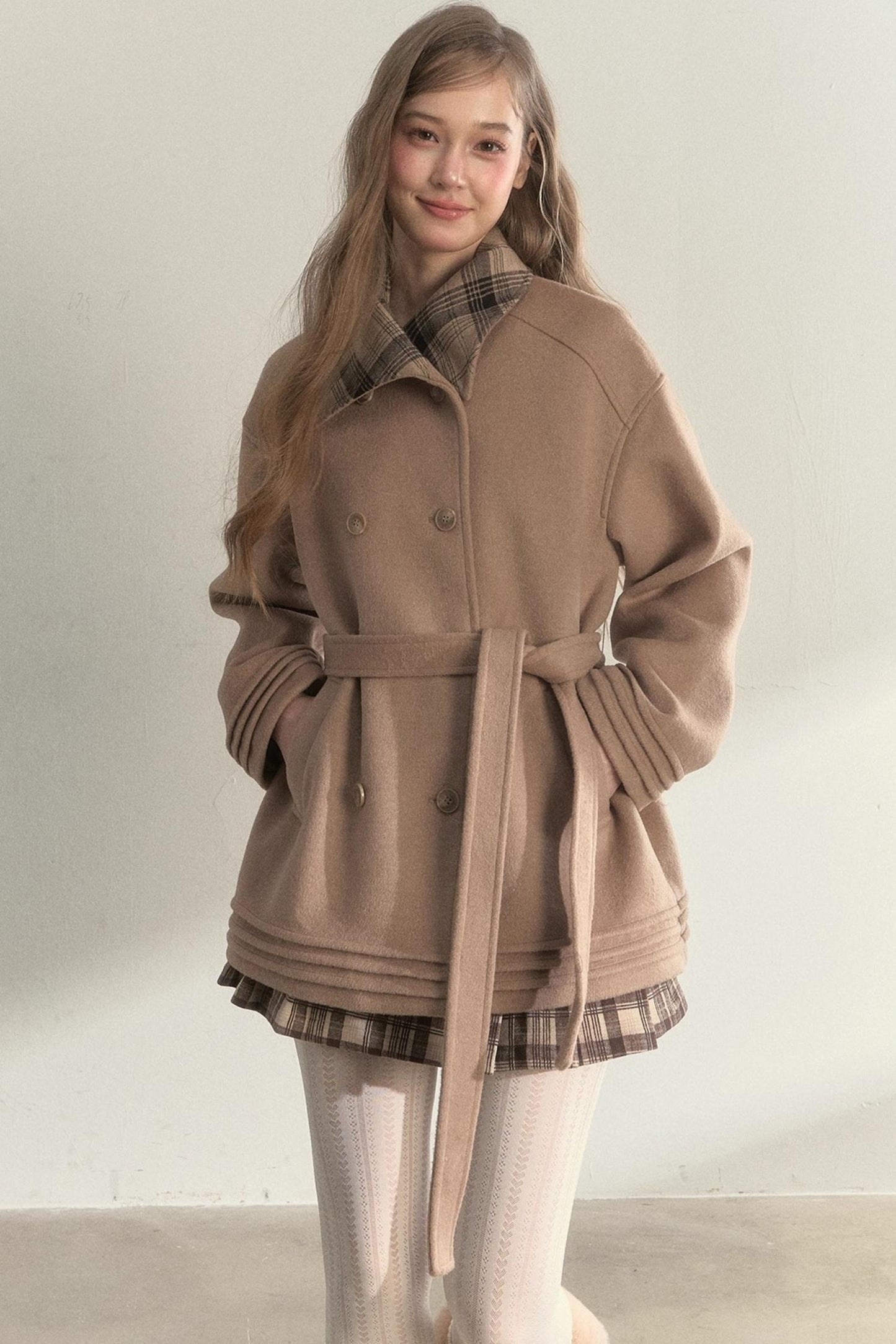 Plaid Double-Breasted Wool Coat