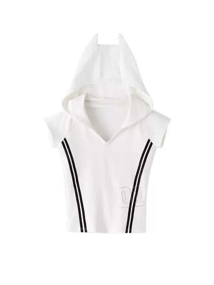 Black & White Line Hoodie V-Neck Tee