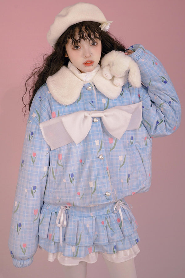 Lamb Hair Velvet Bow Short Coat