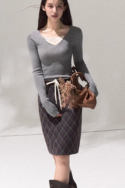 V-Neck Slim Casual Knit Sweater